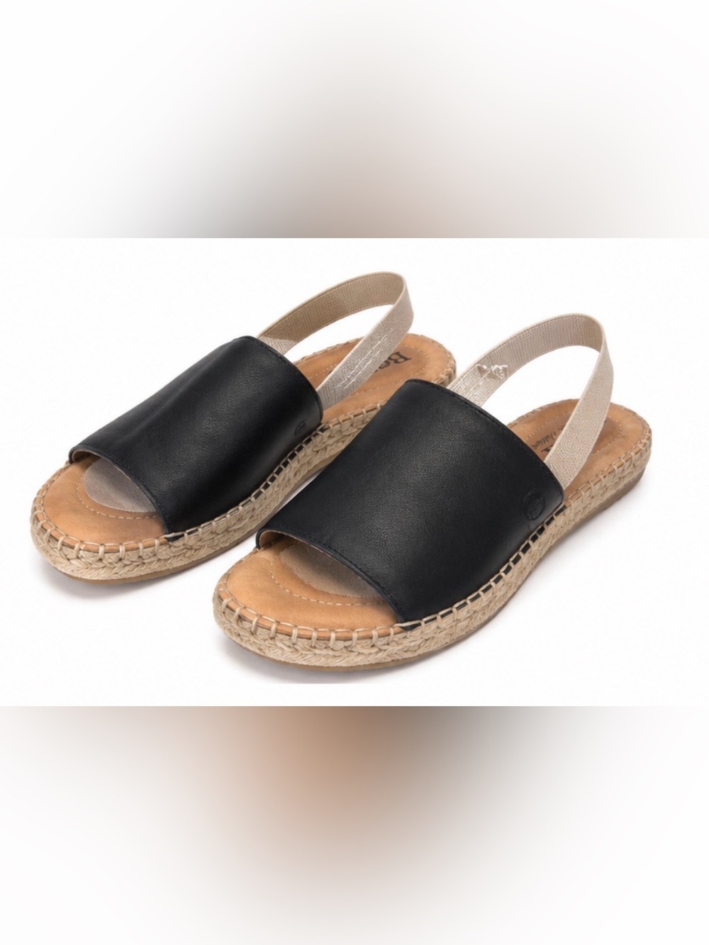 Black Leather Espadrille Slingback Sandals - Women's